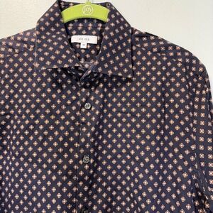 Reiss Pisa Mens Medium Navy Blue Geometric Floral Medallion Cotton Button Down